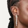 Silver Diamante Thin Floral Drop Earrings