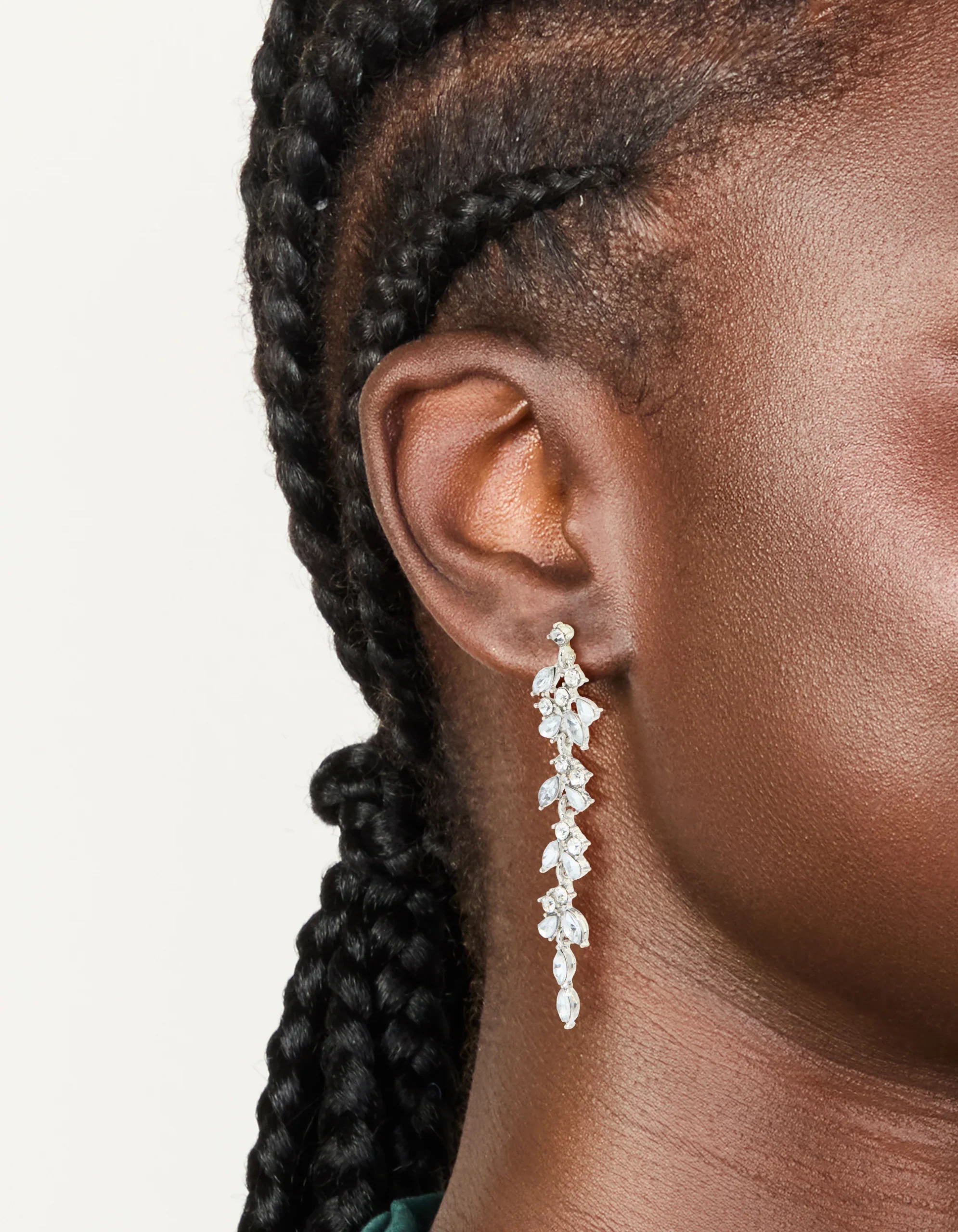 Silver Diamante Thin Floral Drop Earrings