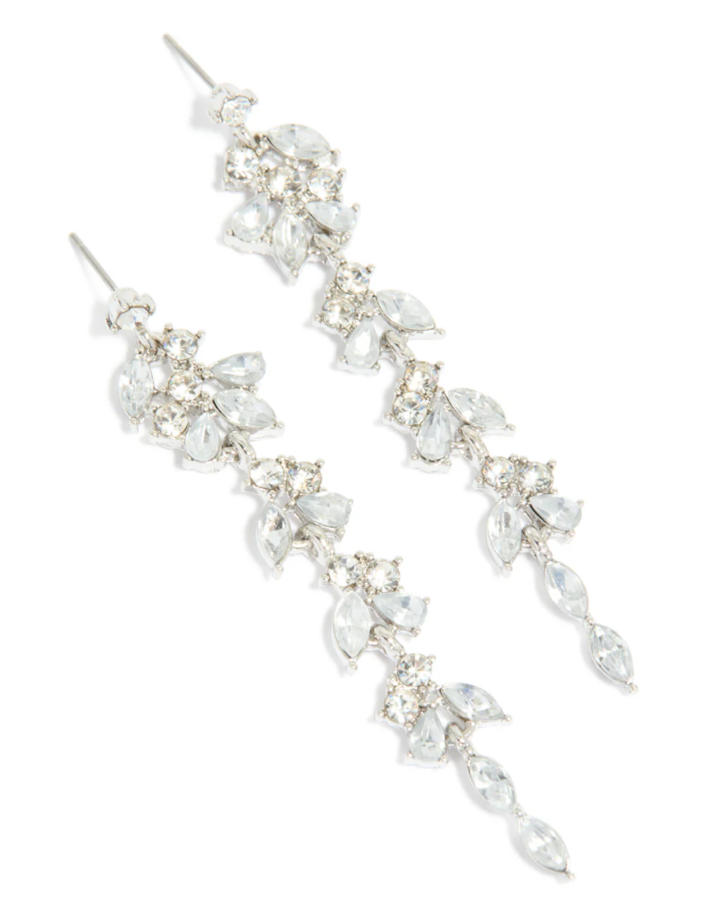 Silver Diamante Thin Floral Drop Earrings