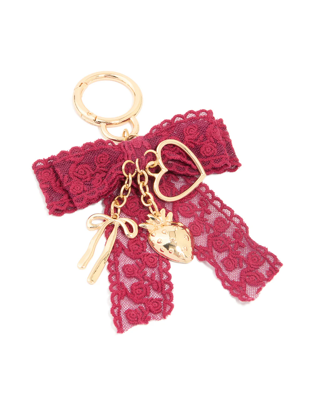 790-red-lace-fabric-bow-hearts-key-chain-1.webp Red Lace Fabric Bow & Hearts Key Chain
