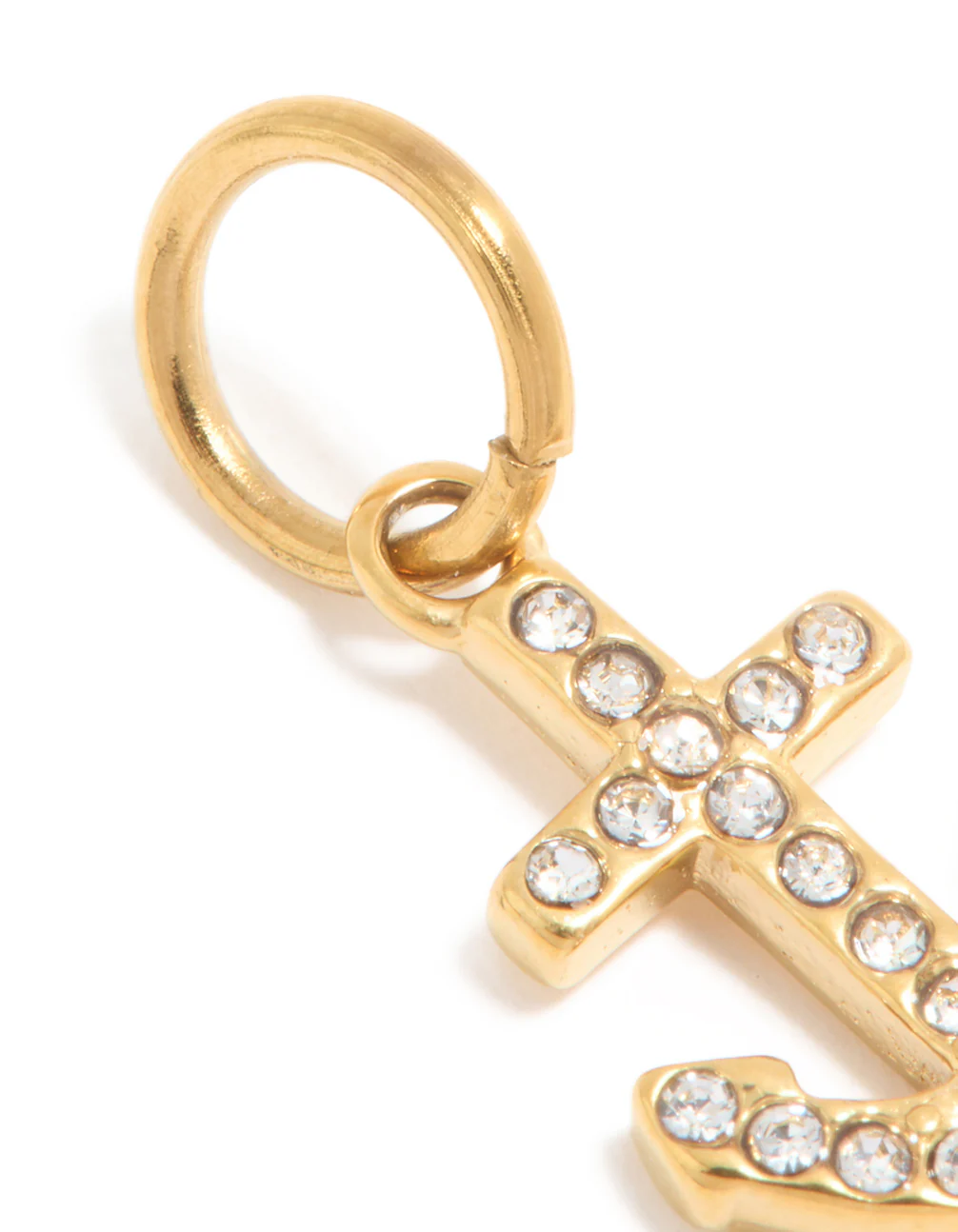 Waterproof Gold Plated Stainless Steel Cubic Zirconia Anchor Charm