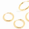 Waterproof Gold Plated Stainless Steel Thin Hoop Earrings 3-Pack