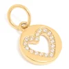 Waterproof Gold Plated Stainless Steel Cubic Zirconia Open Heart Disc Charm