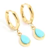 Waterproof Gold Plated Stainless Steel Turquoise Huggie Earrings 2-Pack