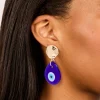 Gold Blue Acrylic Evil Eye Drop Earrings