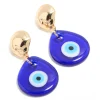 Gold Blue Acrylic Evil Eye Drop Earrings