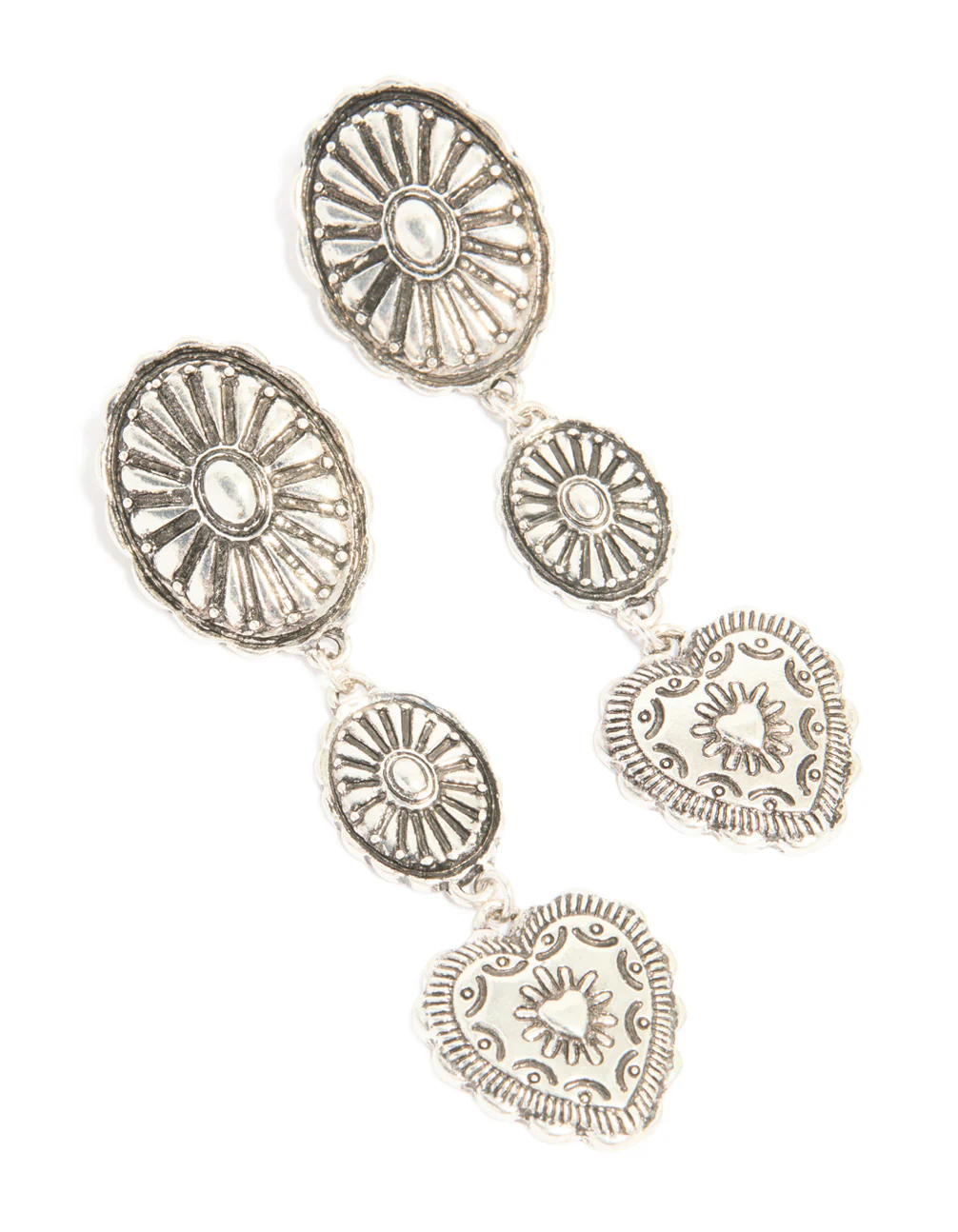 823-antique-silver-textured-circle-heart-drop-earrings-2.webp Antique Silver Textured Circle & Heart Drop Earrings