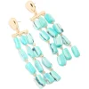 Gold Aqua Marbled Beaded Layered Drop Earrings