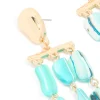 Gold Aqua Marbled Beaded Layered Drop Earrings
