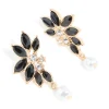 Gold Black Diamante Pearl Marquise Stud Earrings