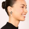 Gold Black Diamante Pearl Marquise Stud Earrings
