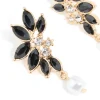 Gold Black Diamante Pearl Marquise Stud Earrings