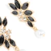 Gold Black Diamante Pearl Marquise Stud Earrings