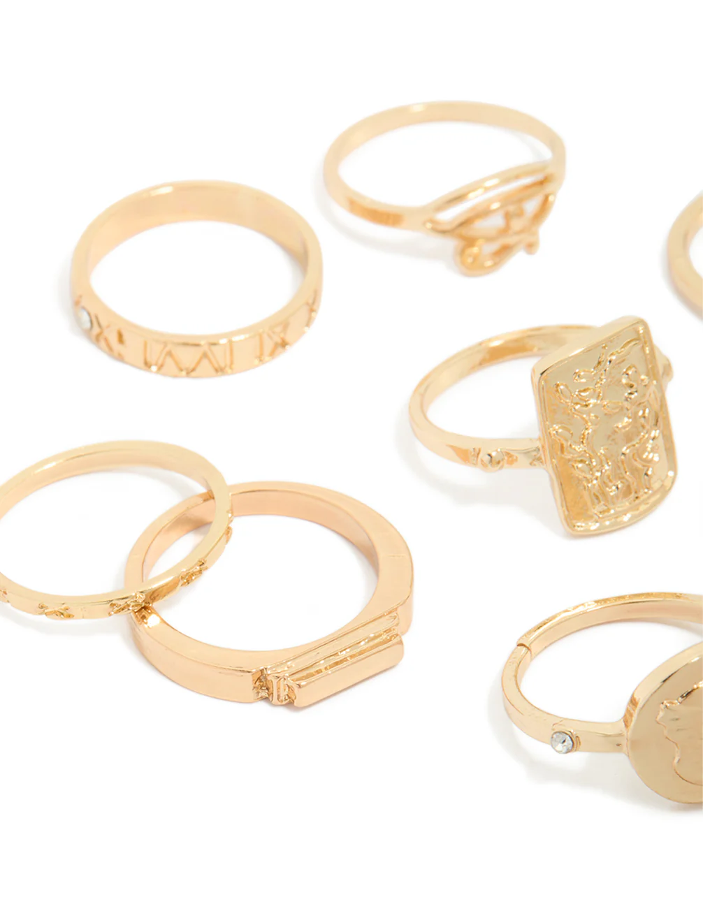 Gold Diamante Roman Numeral Rings 9-Pack