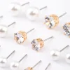 Gold Graduating Diamante & Pearl Earrings 8-Pack
