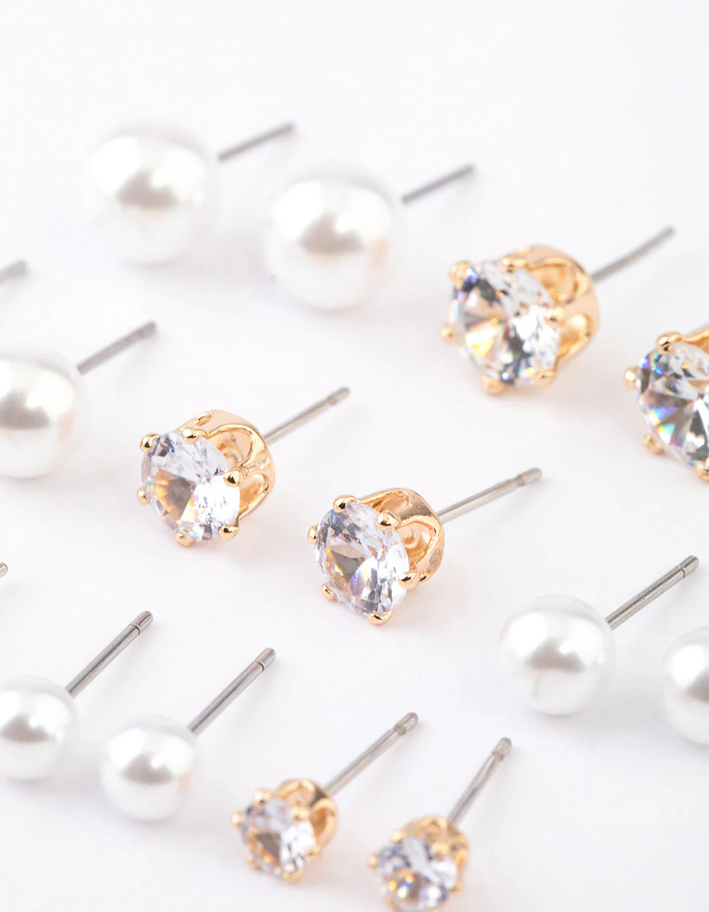 Gold Graduating Diamante & Pearl Earrings 8-Pack