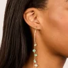 Gold Green Semi Precious Stone Chip & Chain Drop Earrings