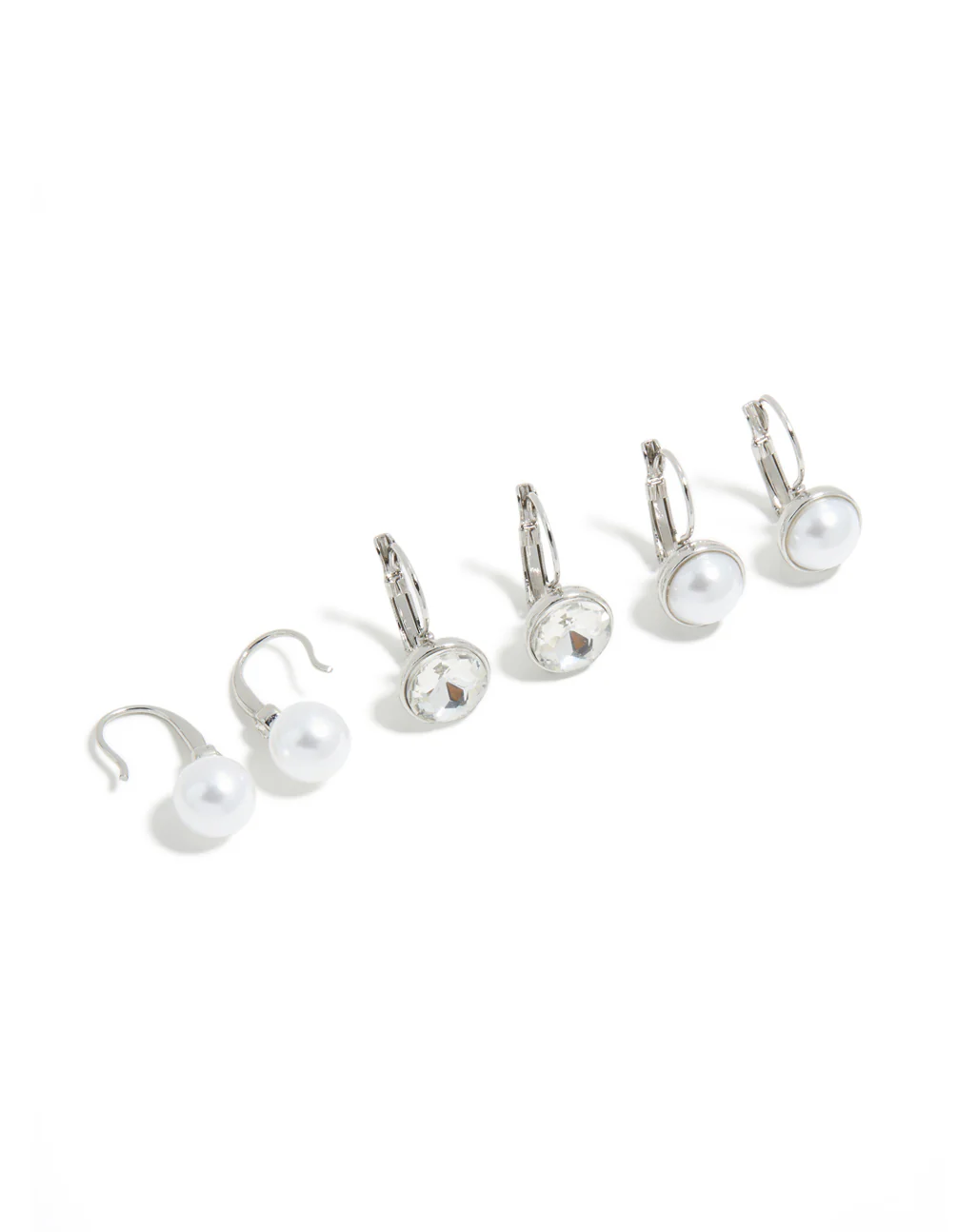Silver Diamante & Pearl Huggie Earrings 3-Pack