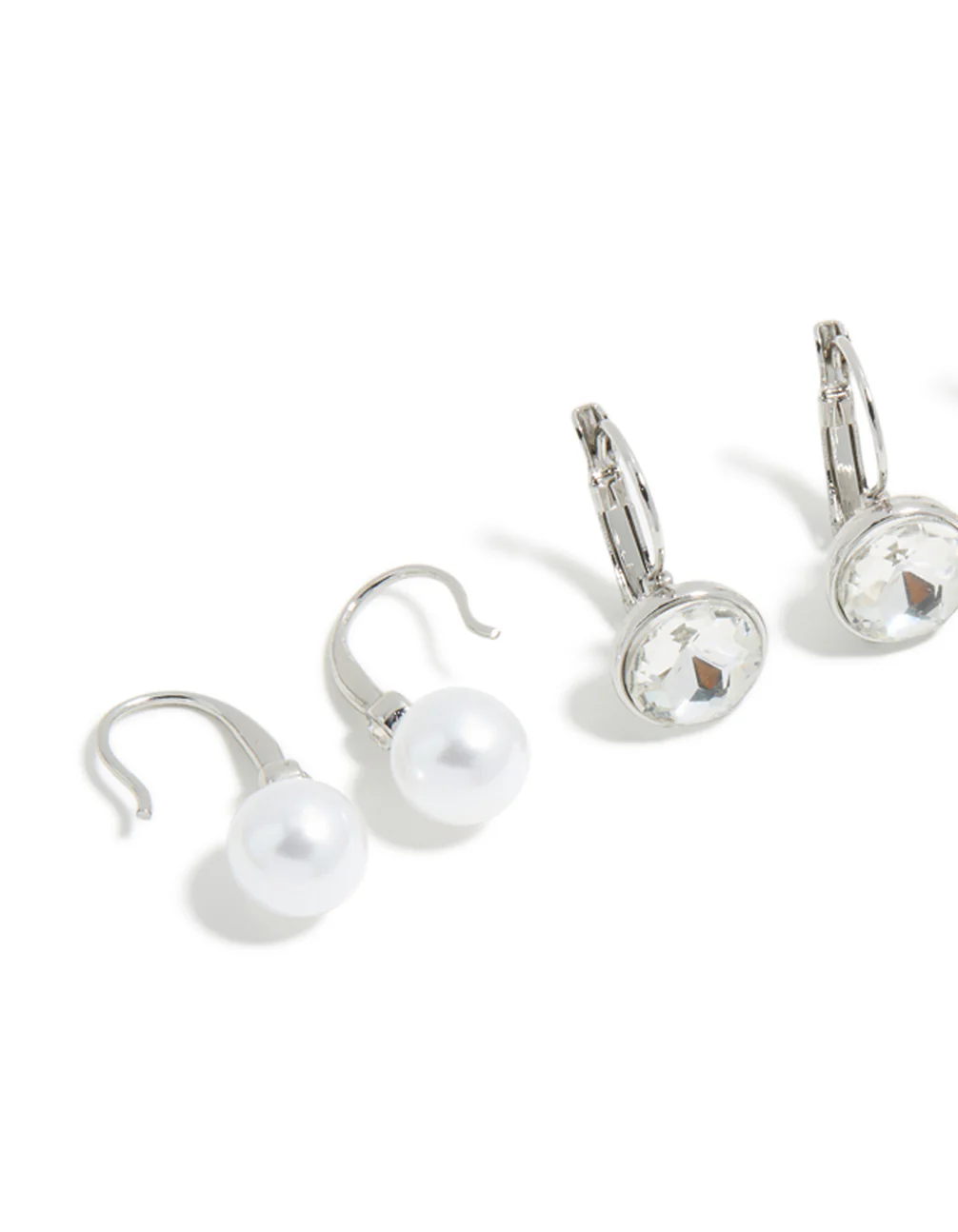 Silver Diamante & Pearl Huggie Earrings 3-Pack