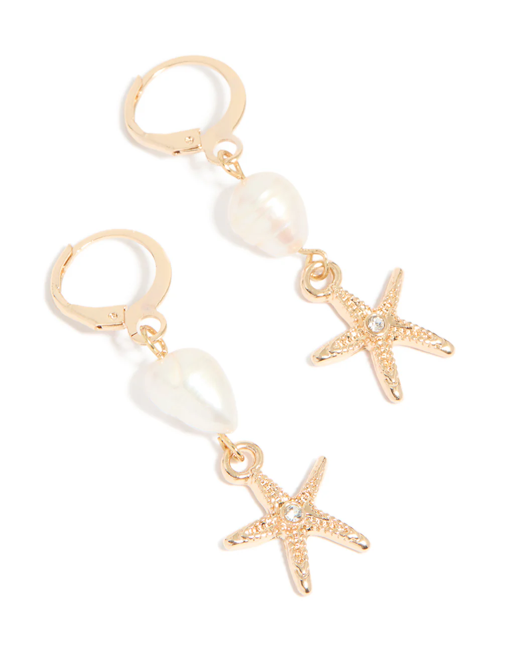 928-gold-pearl-starfish-huggie-drop-earrings-2.webp Gold Pearl Starfish Huggie Drop Earrings