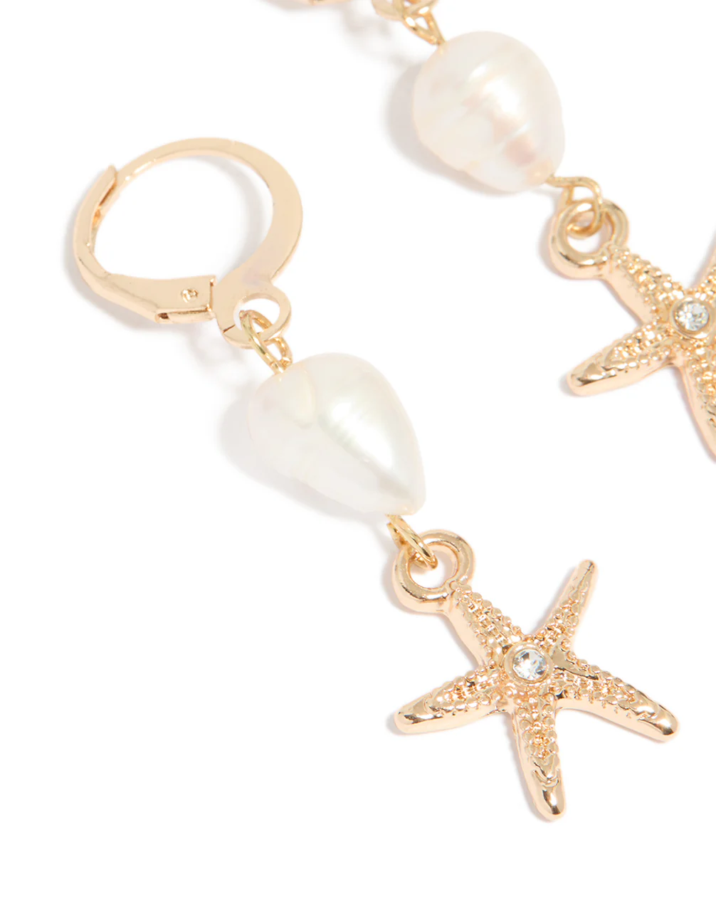 928-gold-pearl-starfish-huggie-drop-earrings-4.webp Gold Pearl Starfish Huggie Drop Earrings