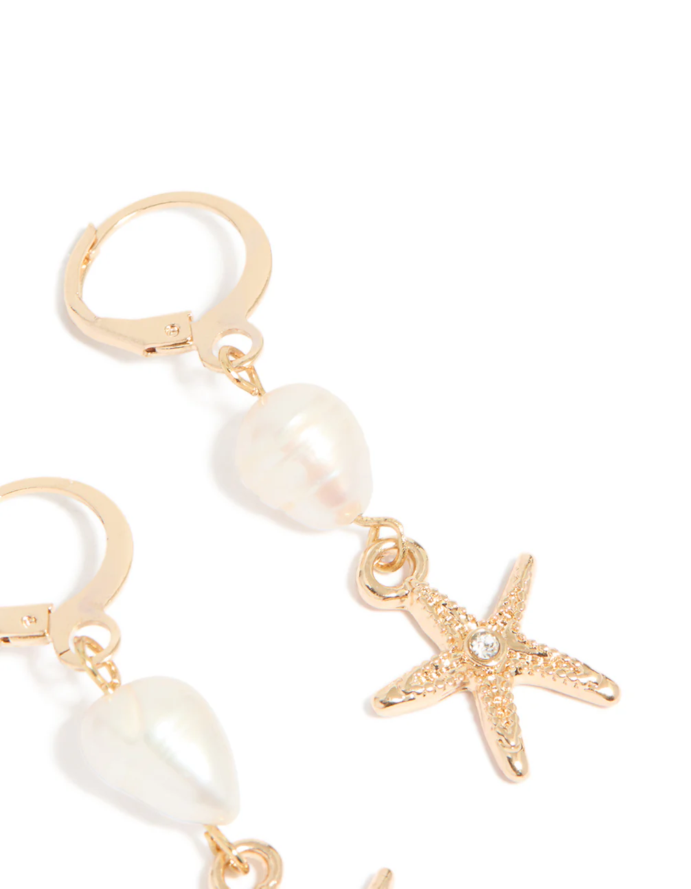 928-gold-pearl-starfish-huggie-drop-earrings-5.webp Gold Pearl Starfish Huggie Drop Earrings