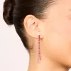 Gold Pink & Red Diamante Cup Chain Drop Earrings