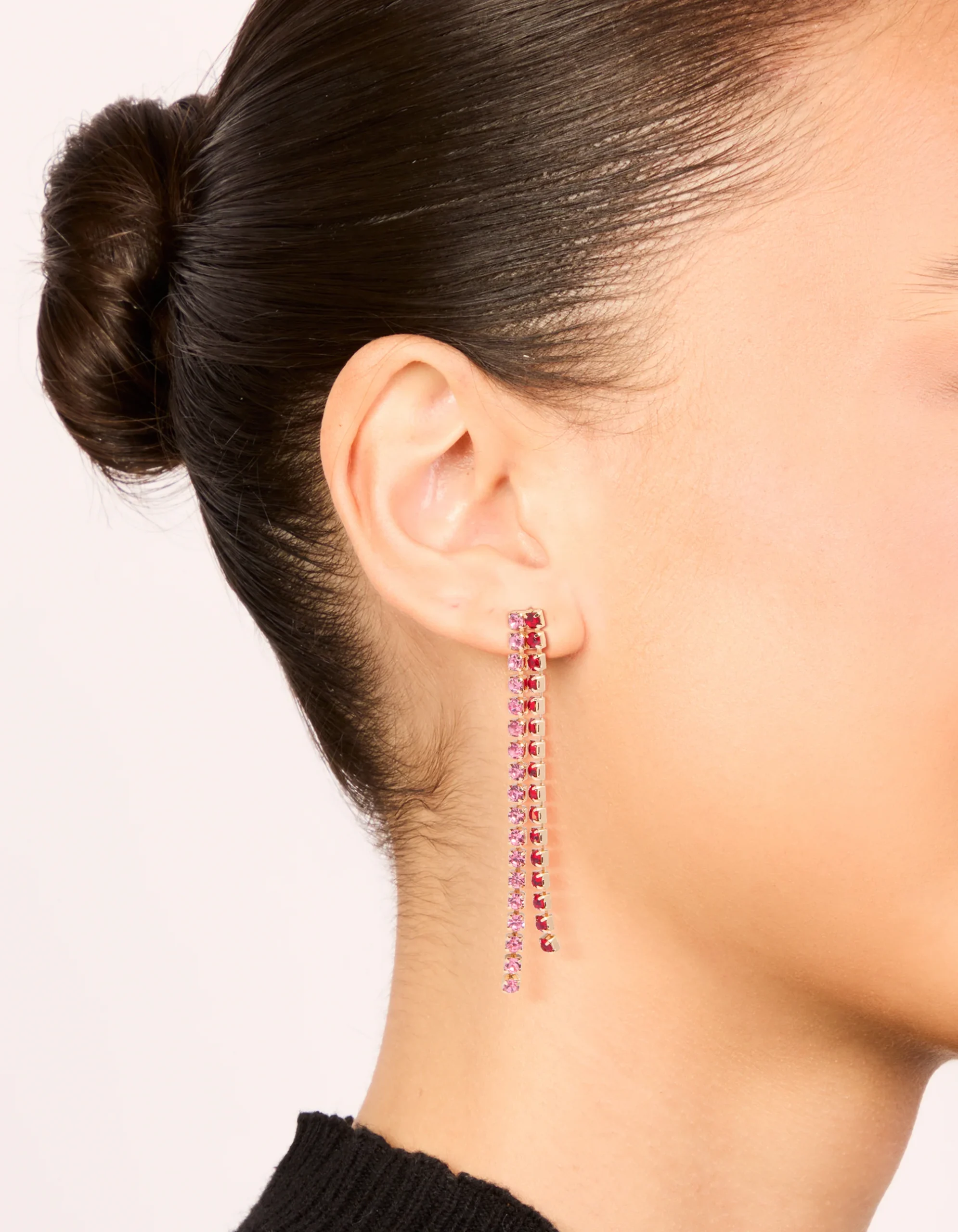 Gold Pink & Red Diamante Cup Chain Drop Earrings