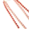 Gold Pink & Red Diamante Cup Chain Drop Earrings