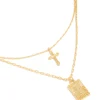 937-gold-plated-cross-rectangle-tab-pendant-layered-necklace-1.webp Gold Plated Cross & Rectangle Tab Pendant Layered Necklace