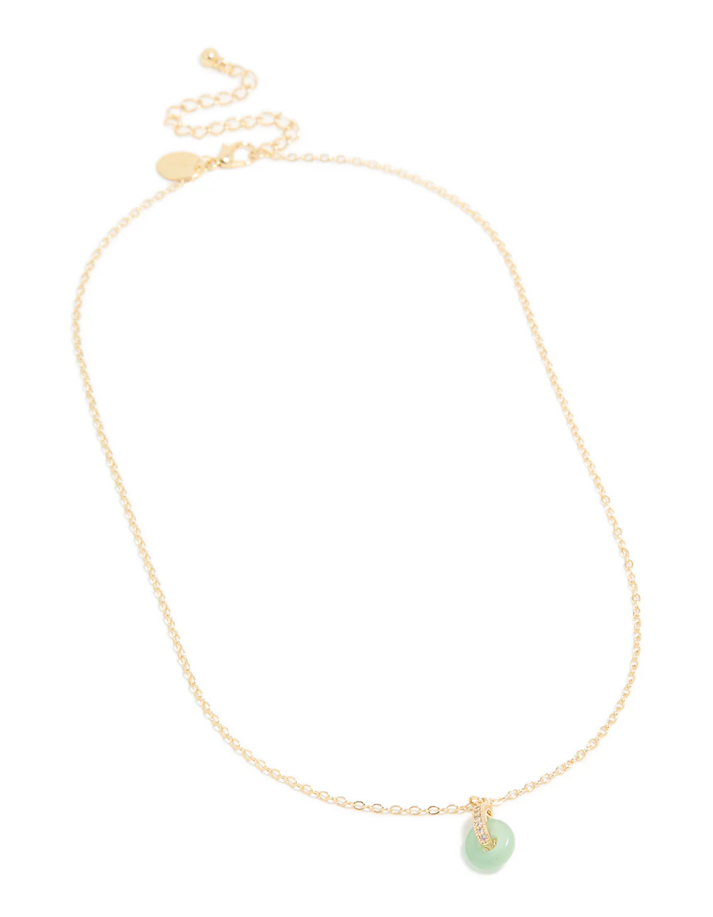 Gold Plated Green Aventurine Semi-Precious Cubic Zirconia Doughnut Necklace