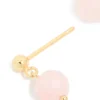 Gold Plated Sterling Silver Rose Quartz Semi Precious Stone Drop Earrings