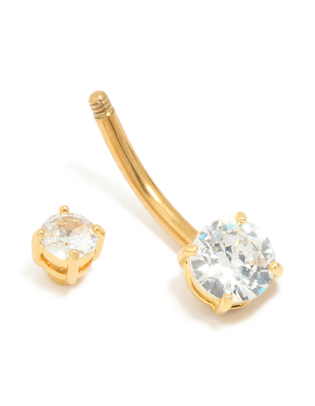 954-gold-plated-titanium-cubic-zirconia-mini-medium-belly-bar-3.webp Gold Plated Titanium Cubic Zirconia Mini & Medium Belly Bar