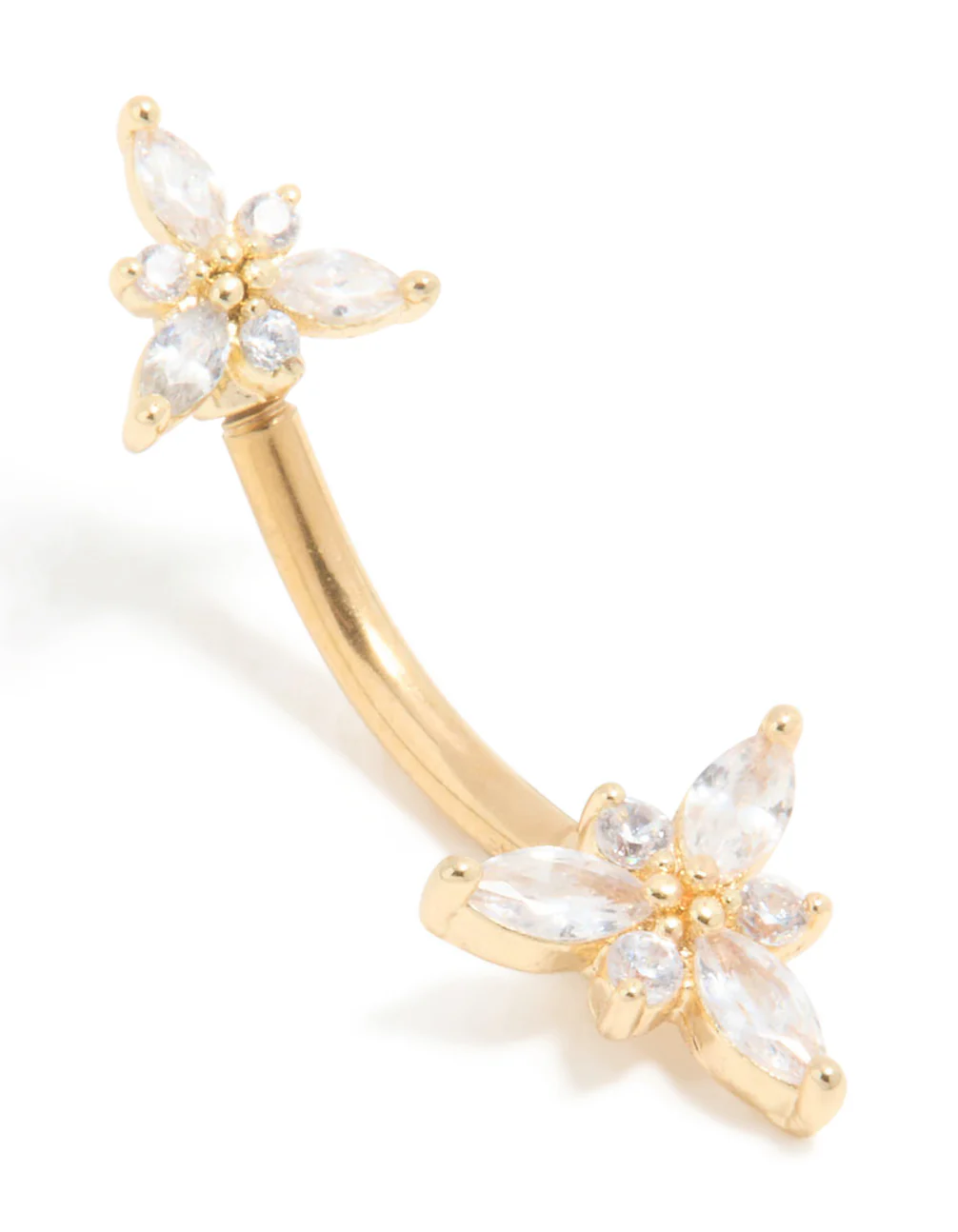 955-gold-plated-titanium-diamante-double-dainty-flower-belly-bar-1.webp Gold Plated Titanium Diamante Double Dainty Flower Belly Bar