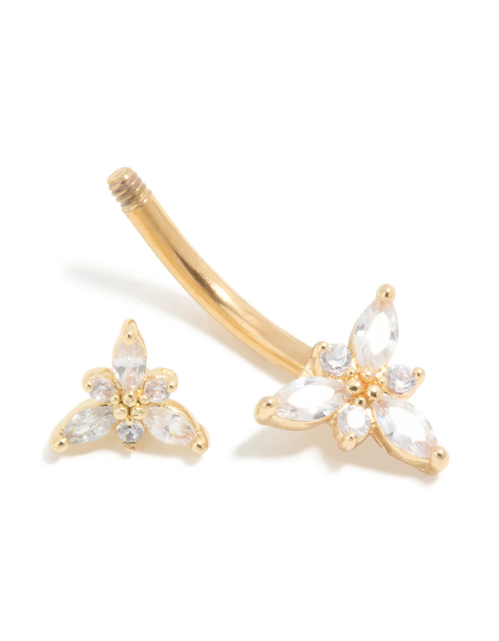 955-gold-plated-titanium-diamante-double-dainty-flower-belly-bar-3.webp Gold Plated Titanium Diamante Double Dainty Flower Belly Bar