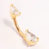 Gold Plated Titanium Double Pear Cubic Zirconia Belly Bar