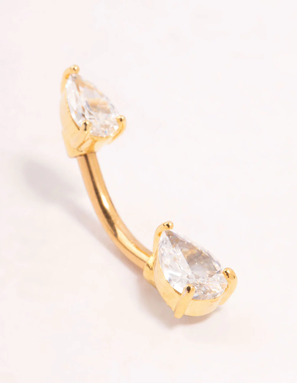 956-gold-plated-titanium-double-pear-cubic-zirconia-belly-bar-1.webp Gold Plated Titanium Double Pear Cubic Zirconia Belly Bar
