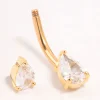 Gold Plated Titanium Double Pear Cubic Zirconia Belly Bar