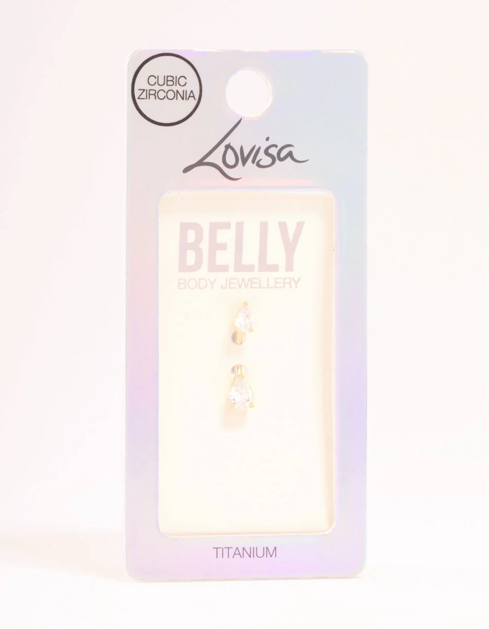 Gold Plated Titanium Double Pear Cubic Zirconia Belly Bar