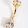 Gold Plated Titanium Pear Diamante Medium Belly Bar