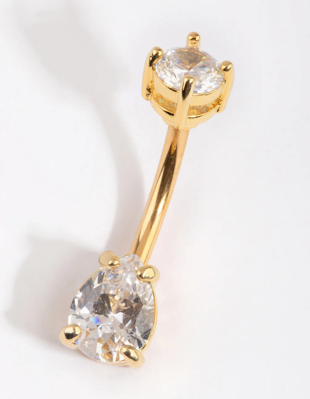 957-gold-plated-titanium-pear-diamante-medium-belly-bar-1.webp Gold Plated Titanium Pear Diamante Medium Belly Bar
