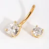 Gold Plated Titanium Pear Diamante Medium Belly Bar