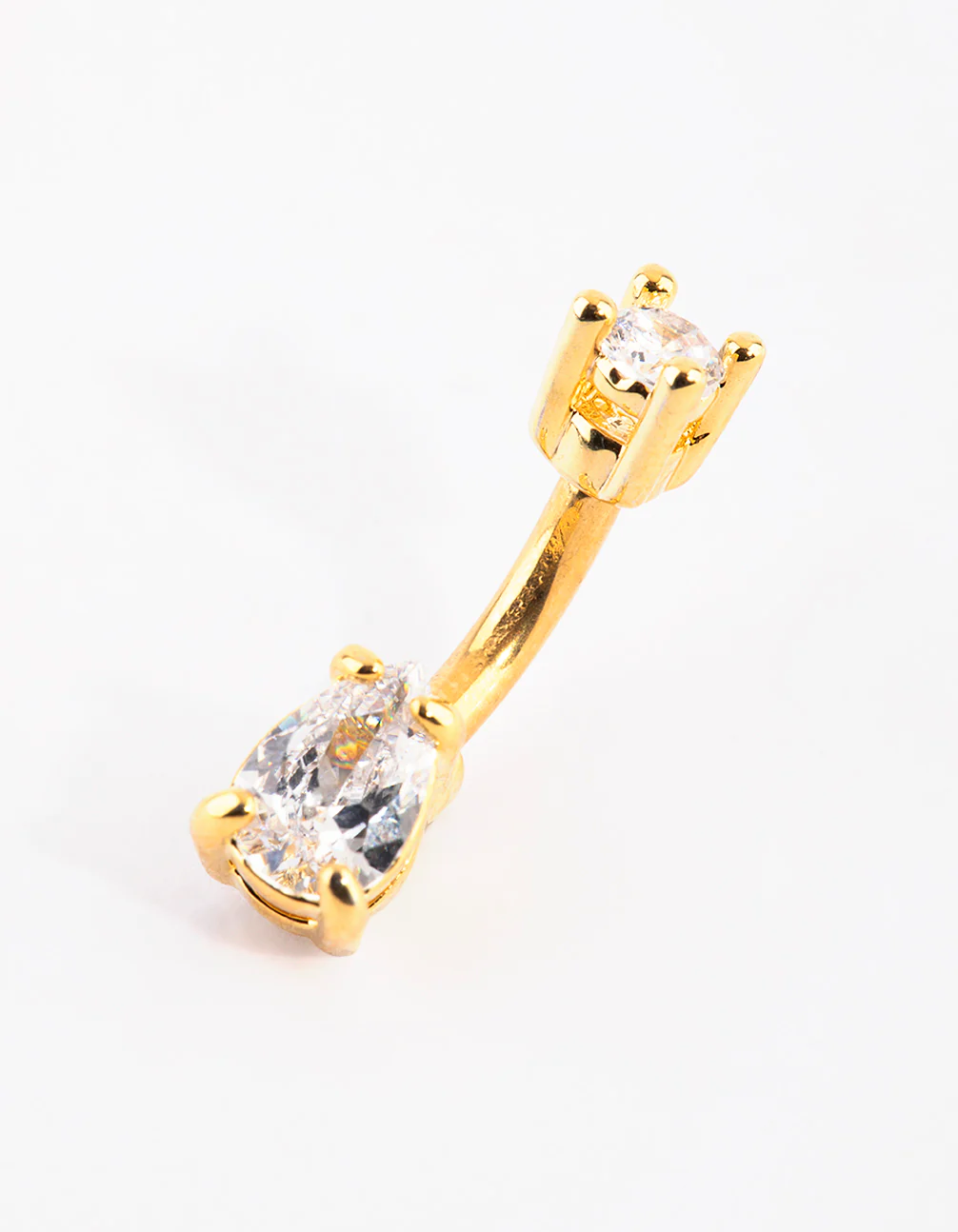 958-gold-plated-titanium-pear-diamante-small-belly-bar-1.webp Gold Plated Titanium Pear Diamante Small Belly Bar