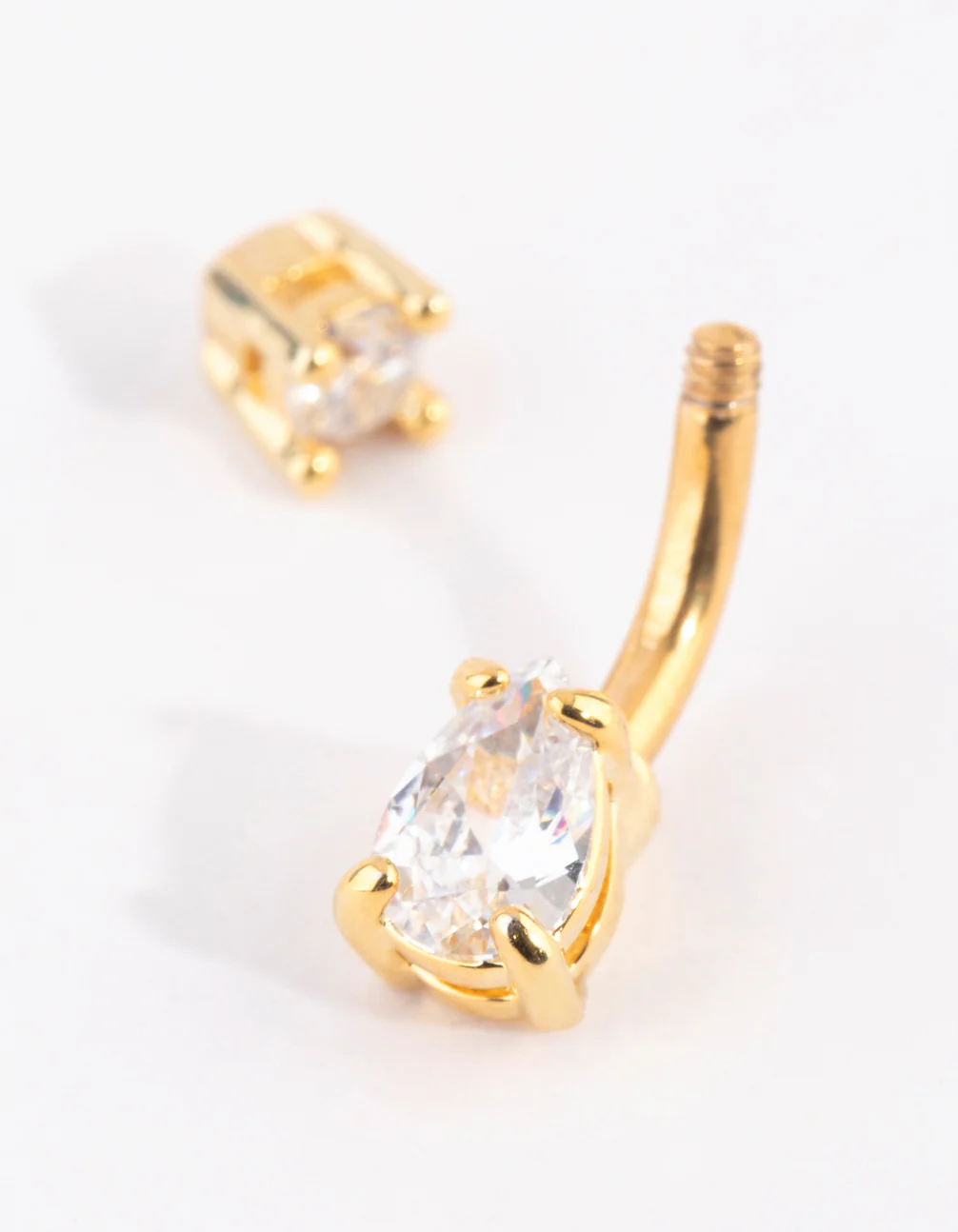 958-gold-plated-titanium-pear-diamante-small-belly-bar-3.webp Gold Plated Titanium Pear Diamante Small Belly Bar