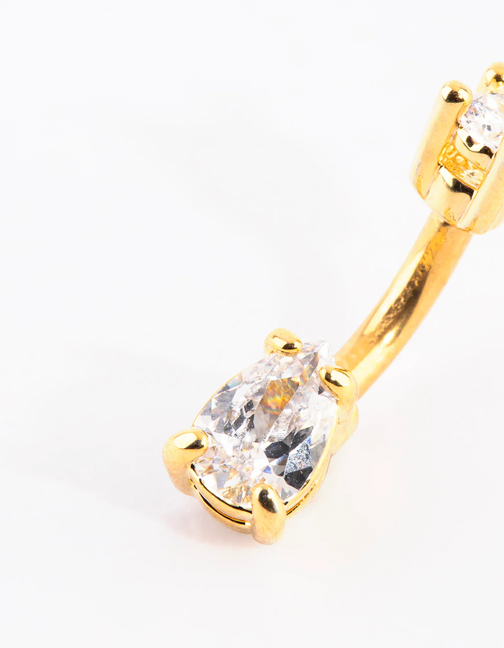 958-gold-plated-titanium-pear-diamante-small-belly-bar-4.webp Gold Plated Titanium Pear Diamante Small Belly Bar