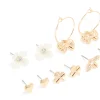 Gold White Pearlised Flower & Bee Earrings 8-Pack