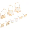 Gold White Pearlised Flower & Bee Earrings 8-Pack